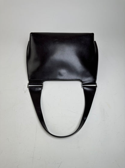 Vintage Gucci Smooth Leather Shoulder Bag Black Silver