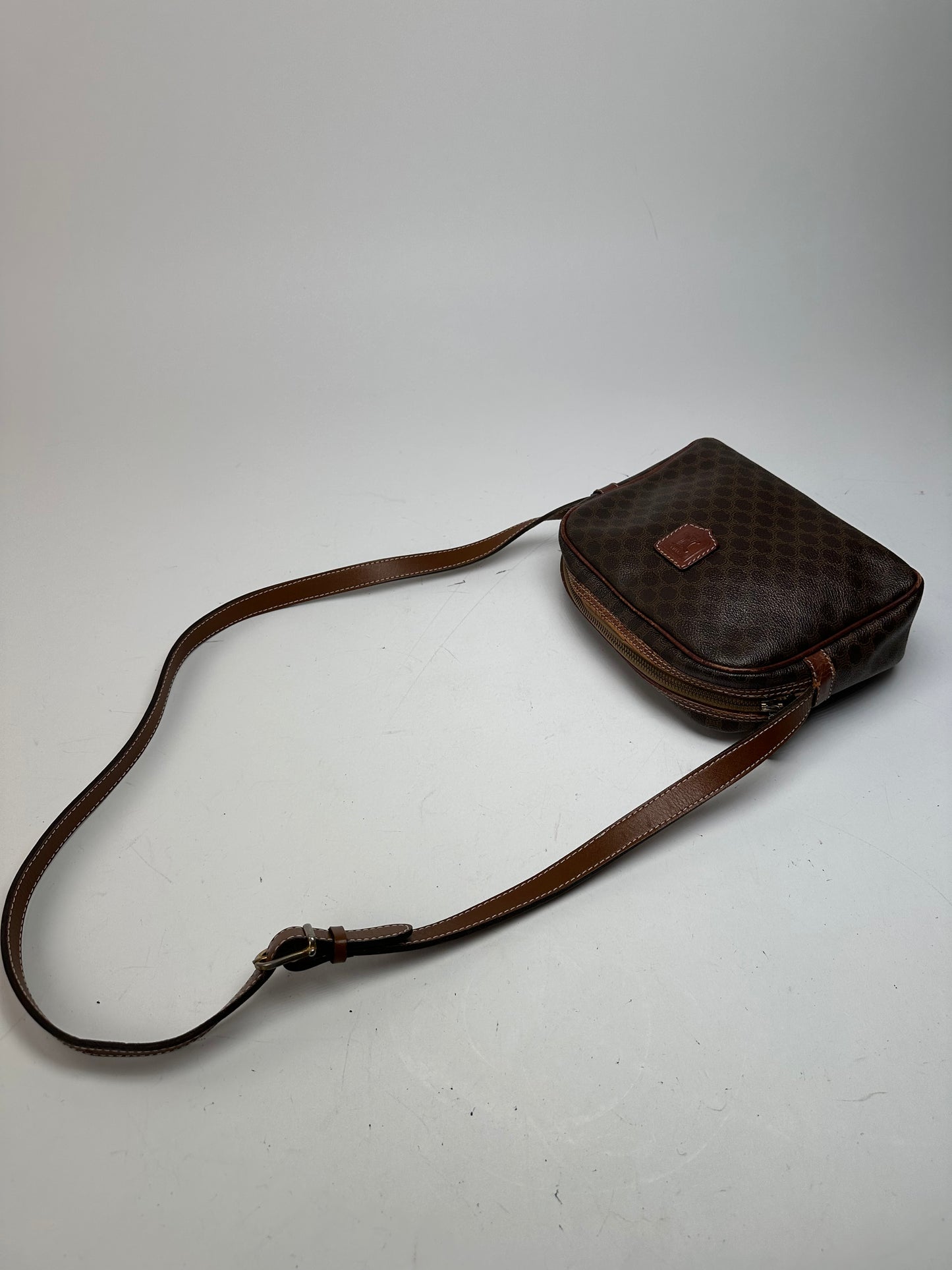 Vintage Celine Paris Triomphe Monogram Leather Shoulder bag Brown