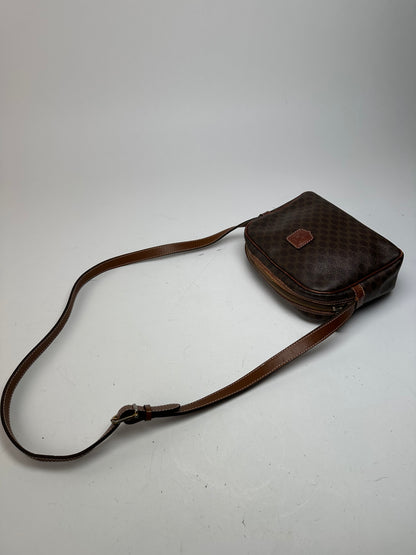 Vintage Celine Paris Triomphe Monogram Leather Shoulder bag Brown