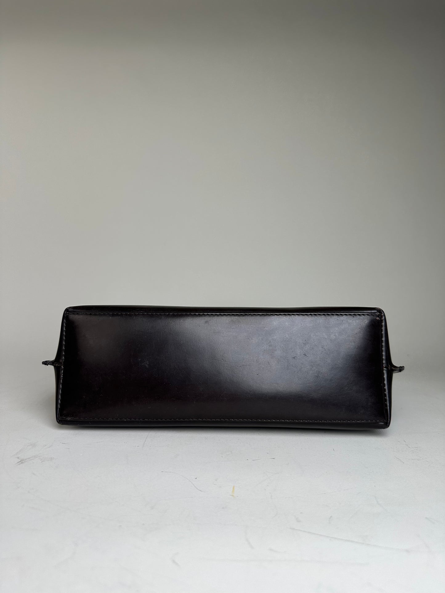 Vintage Gucci Smooth Leather Shoulder Bag Black Silver