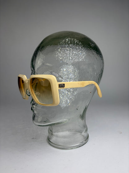 Vintage Givenchy 4G Logo Oversized Sunglasses c. Late 1970s Ivory