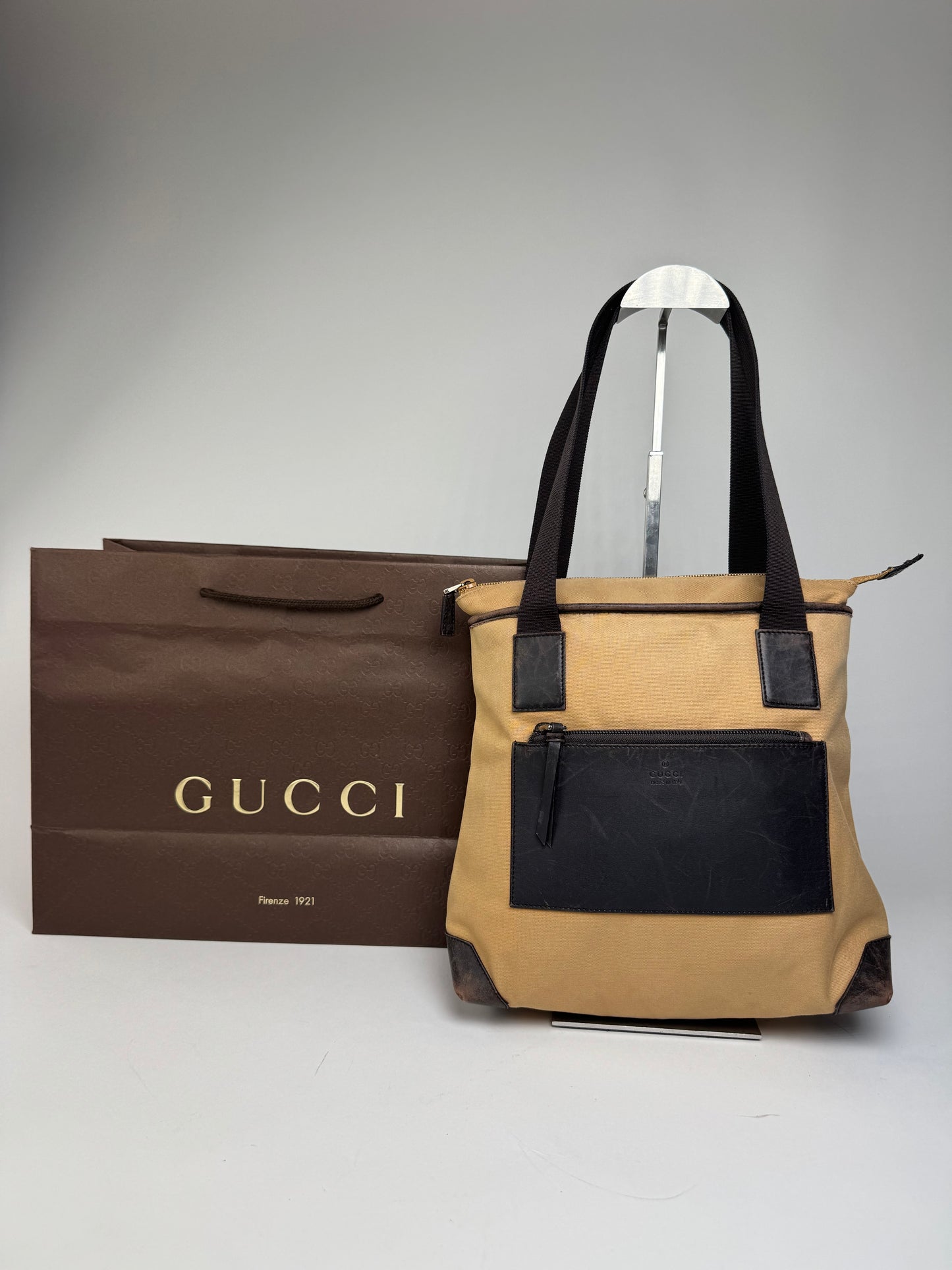 Vintage Gucci Canvas/Leather Handbag Camel Brown