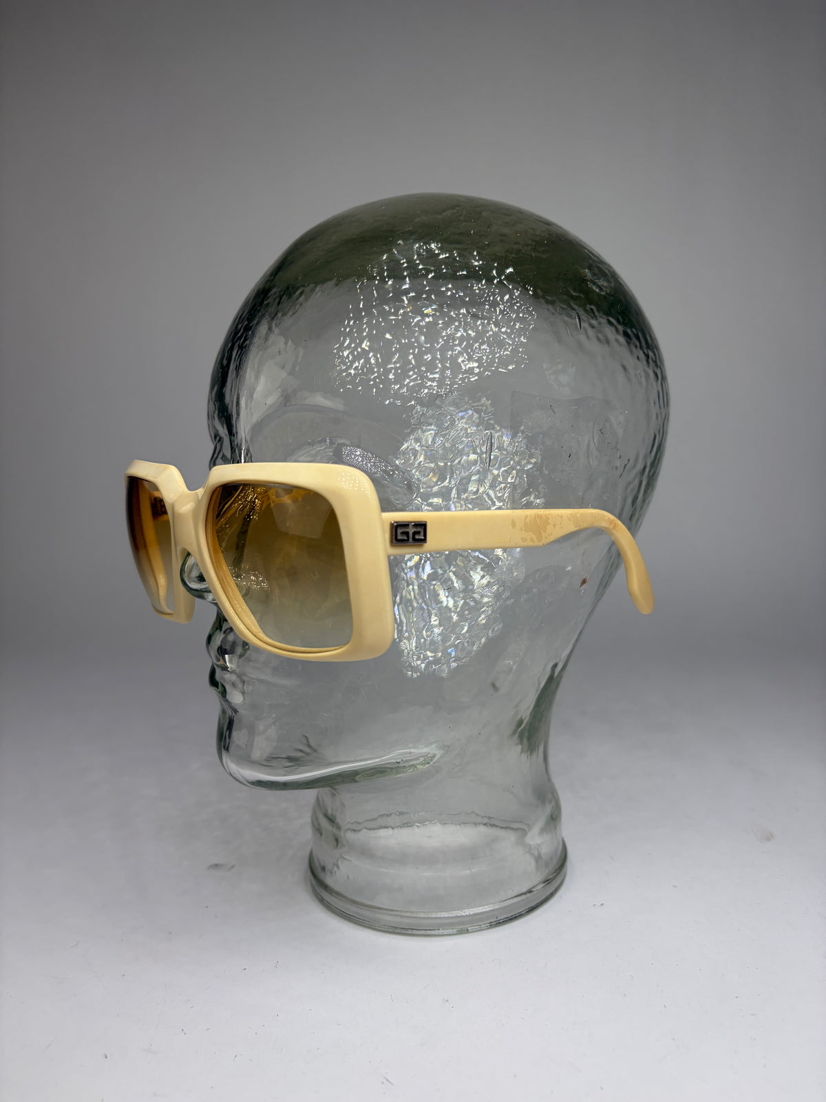 Vintage Givenchy 4G Logo Oversized Sunglasses c. Late 1970s Ivory