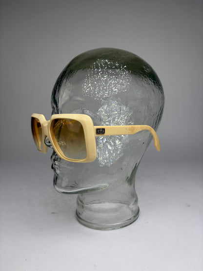 Vintage Givenchy 4G Logo Oversized Sunglasses c. Late 1970s Ivory
