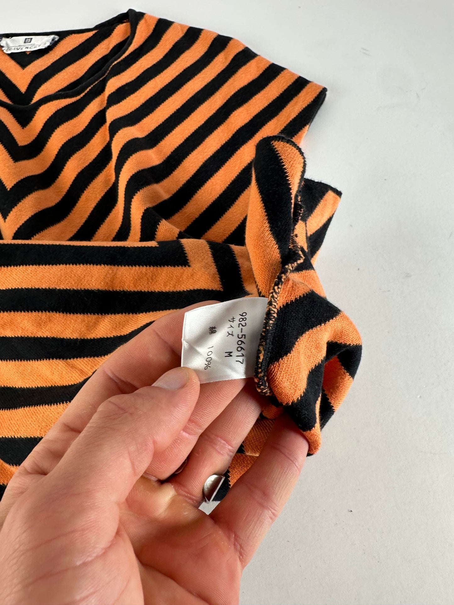 Vintage Givenchy Chevron Striped Sleeveless Top Orange Black M