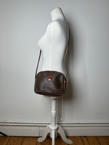 Vintage Celine Paris Triomphe Monogram Leather Shoulder bag Brown