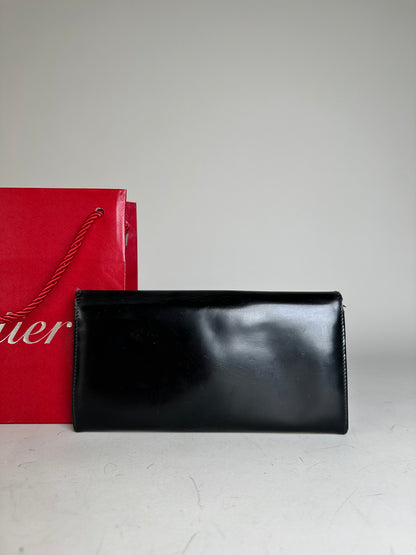 Vintage Cartier Leather Long Wallet Black Silver Clasp