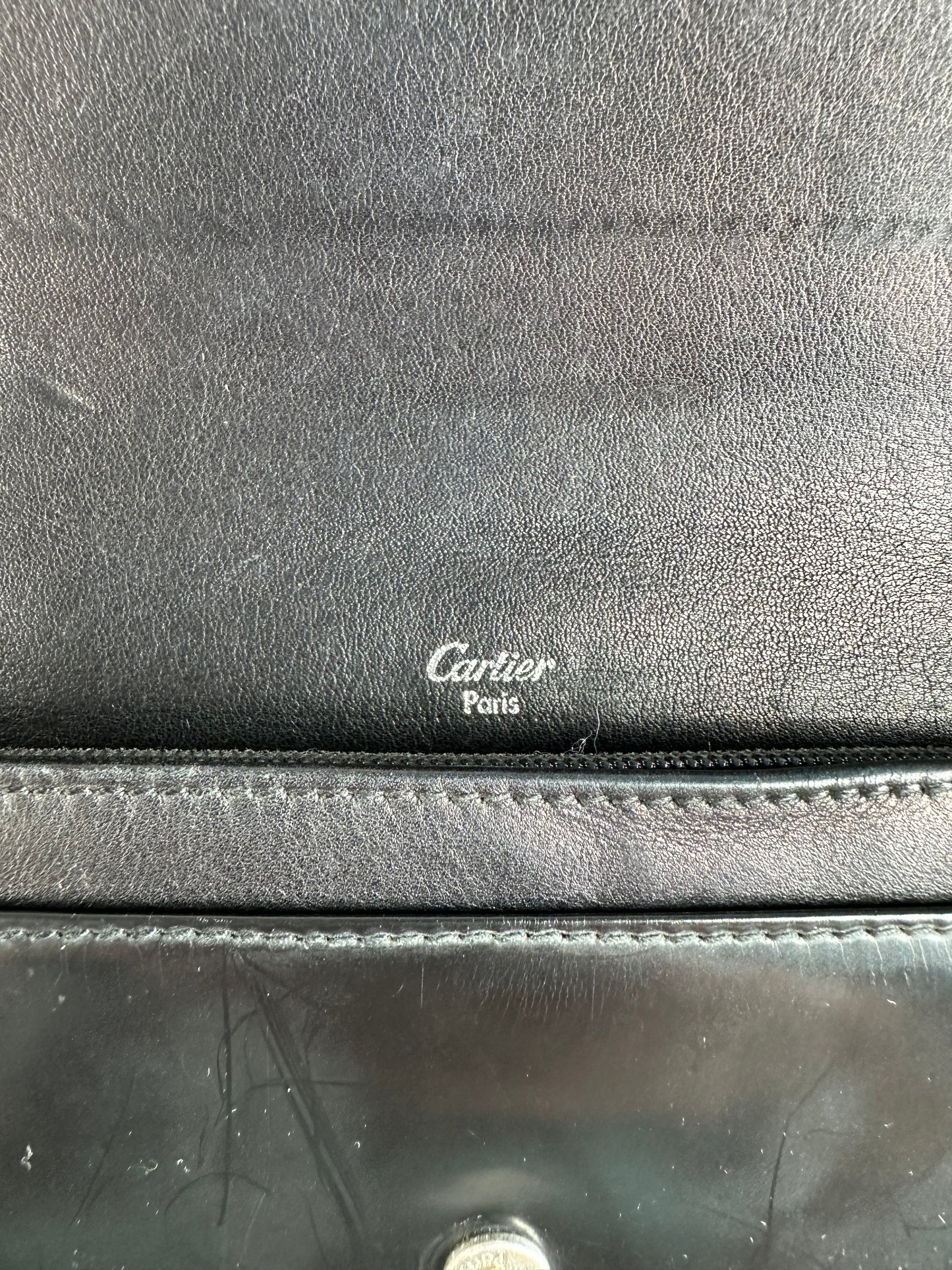 Vintage Cartier Leather Long Wallet Black Silver Clasp