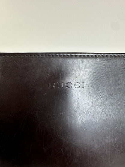 Vintage Gucci Smooth Leather Shoulder Bag Black Silver