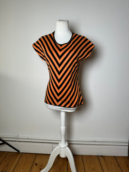 Vintage Givenchy Chevron Striped Sleeveless Top Orange Black M