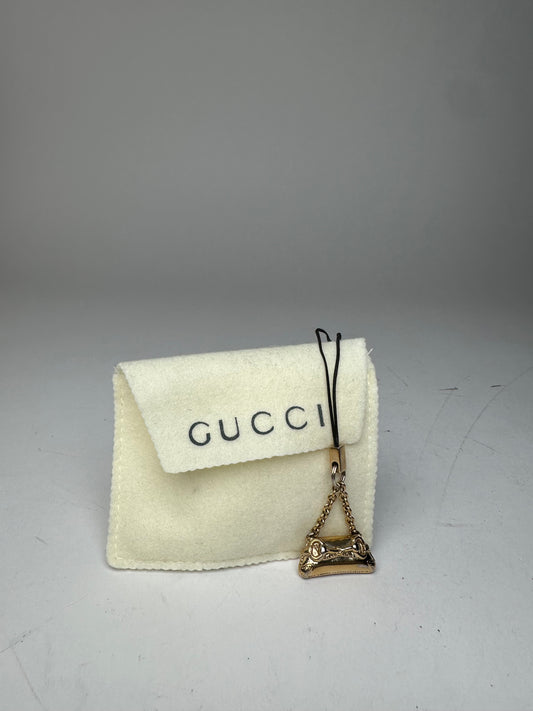 Vintage Gucci Horsebit Bag Emblossed Keychain Gold