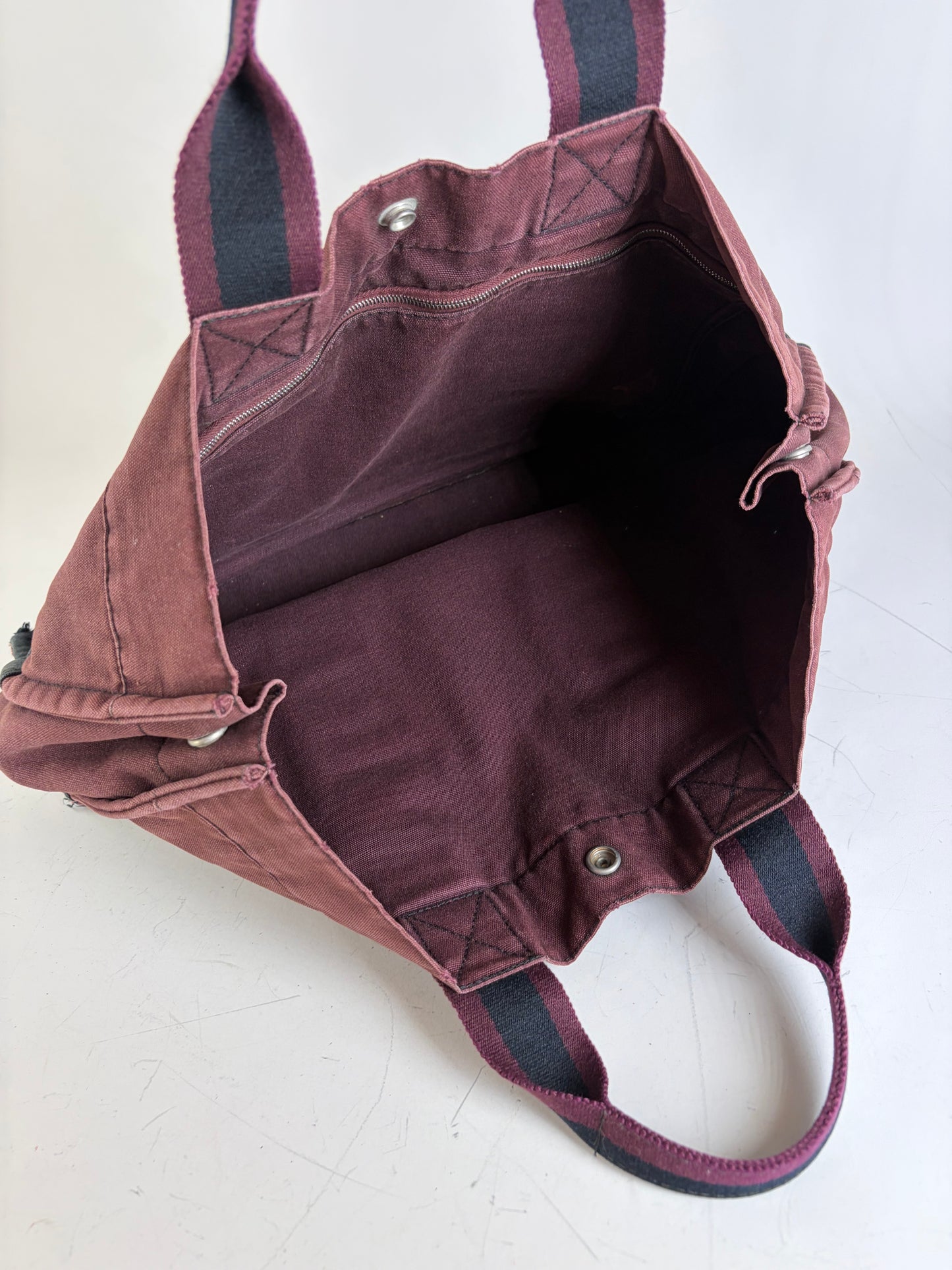 Vintage Hermes Canvas Tote Bag Burgundy Black