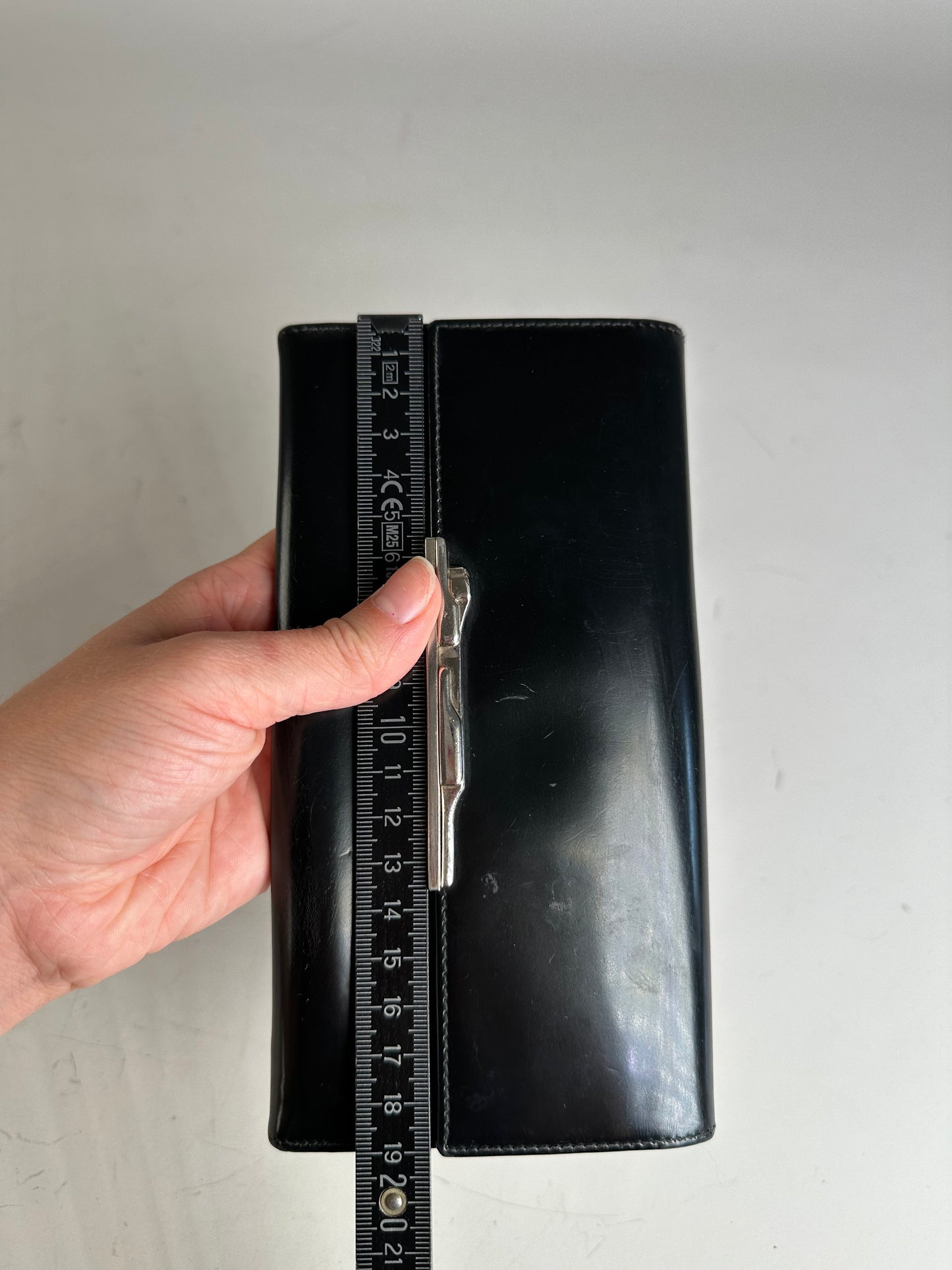 Vintage Cartier Leather Long Wallet Black Silver Clasp
