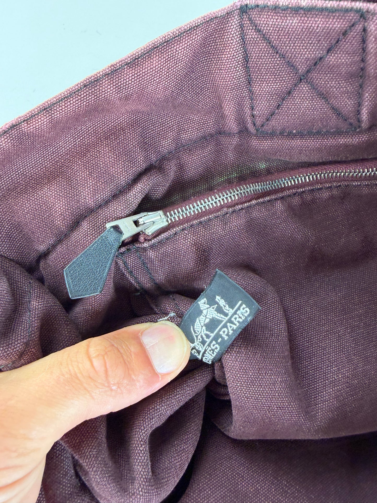 Vintage Hermes Canvas Tote Bag Burgundy Black