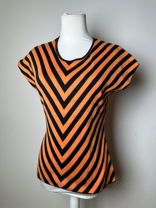 Vintage Givenchy Chevron Striped Sleeveless Top Orange Black M