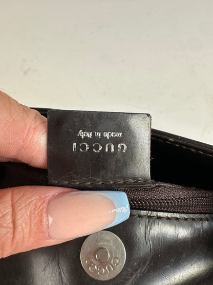 Vintage Gucci Smooth Leather Shoulder Bag Black Silver