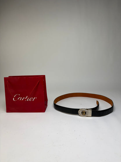 Vintage Cartier Leather Belt Double C Buckle Late 1980s Black Gold