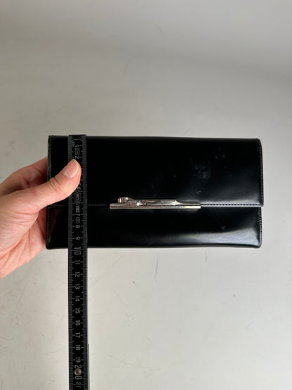 Vintage Cartier Leather Long Wallet Black Silver Clasp