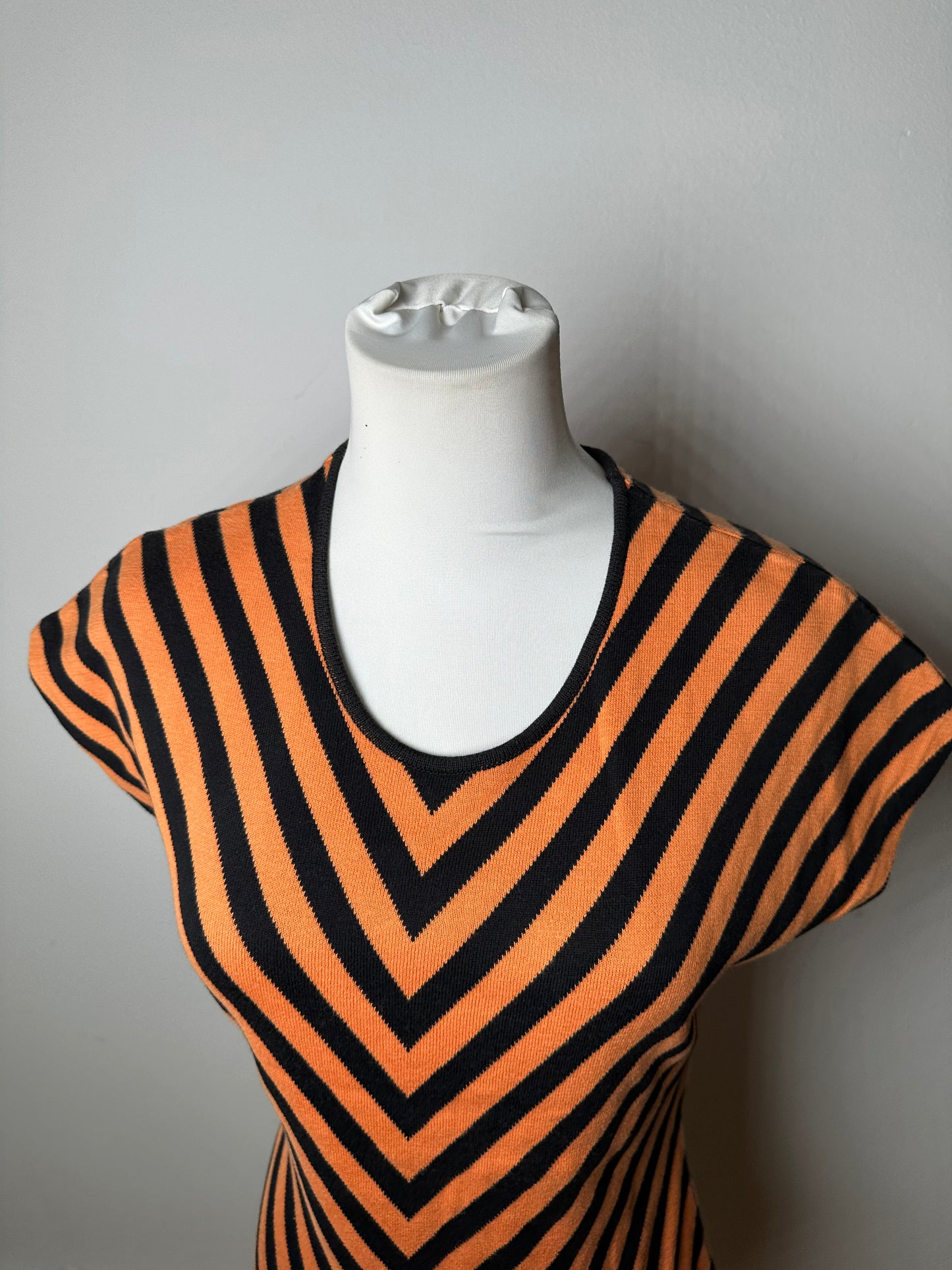 Vintage Givenchy Chevron Striped Sleeveless Top Orange Black M