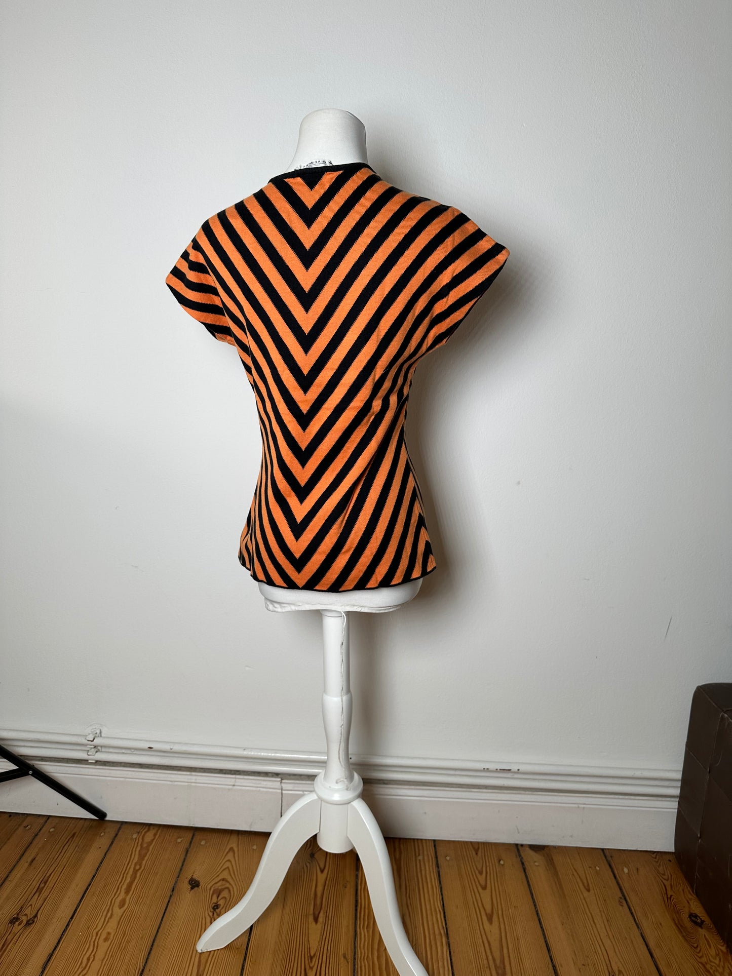 Vintage Givenchy Chevron Striped Sleeveless Top Orange Black M
