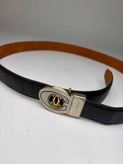 Vintage Cartier Leather Belt Double C Buckle Late 1980s Black Gold
