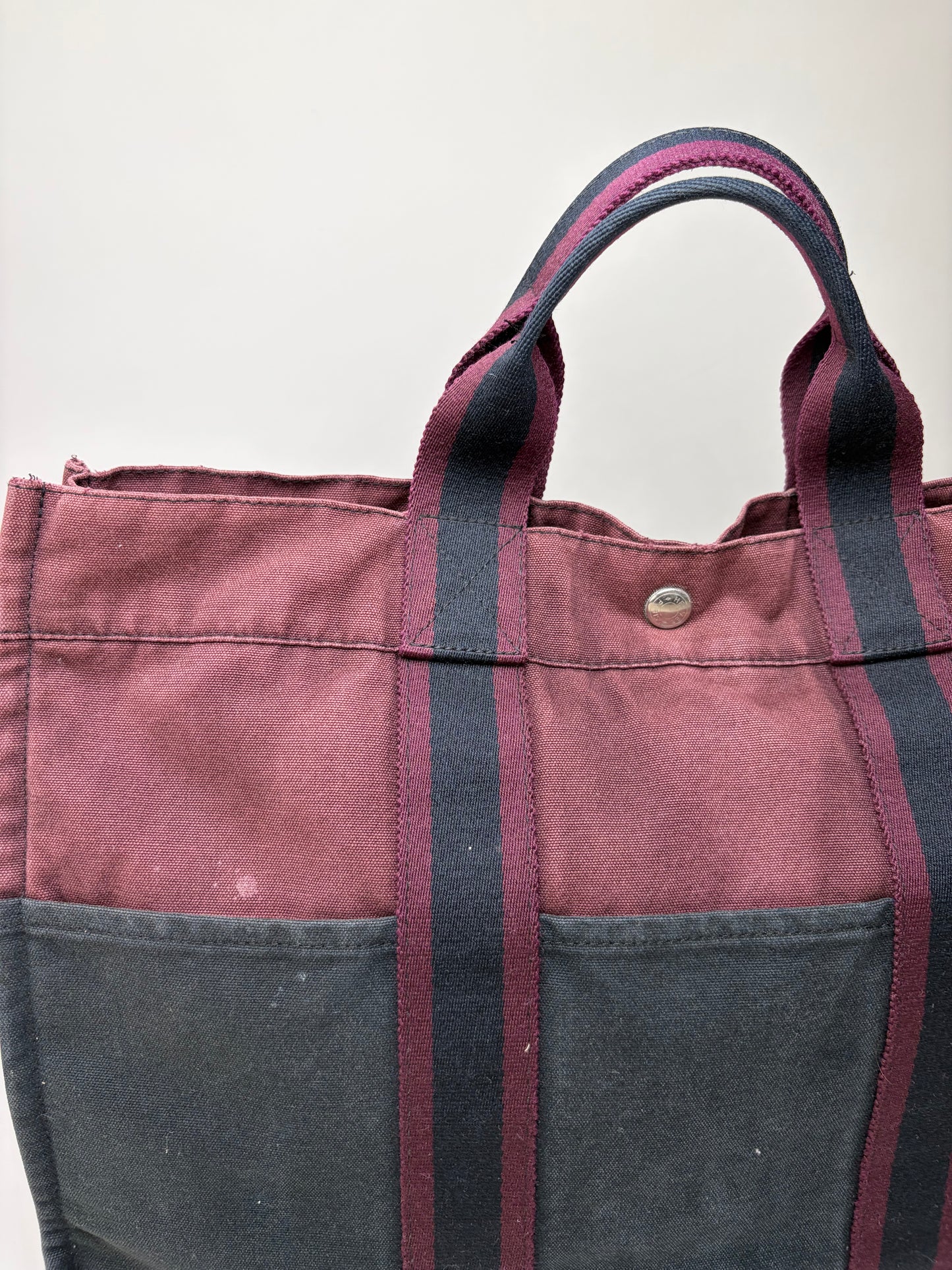 Vintage Hermes Canvas Tote Bag Burgundy Black