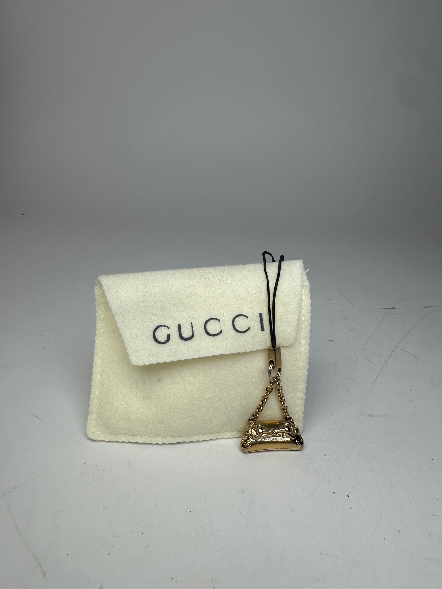 Vintage Gucci Horsebit Bag Emblossed Keychain Gold