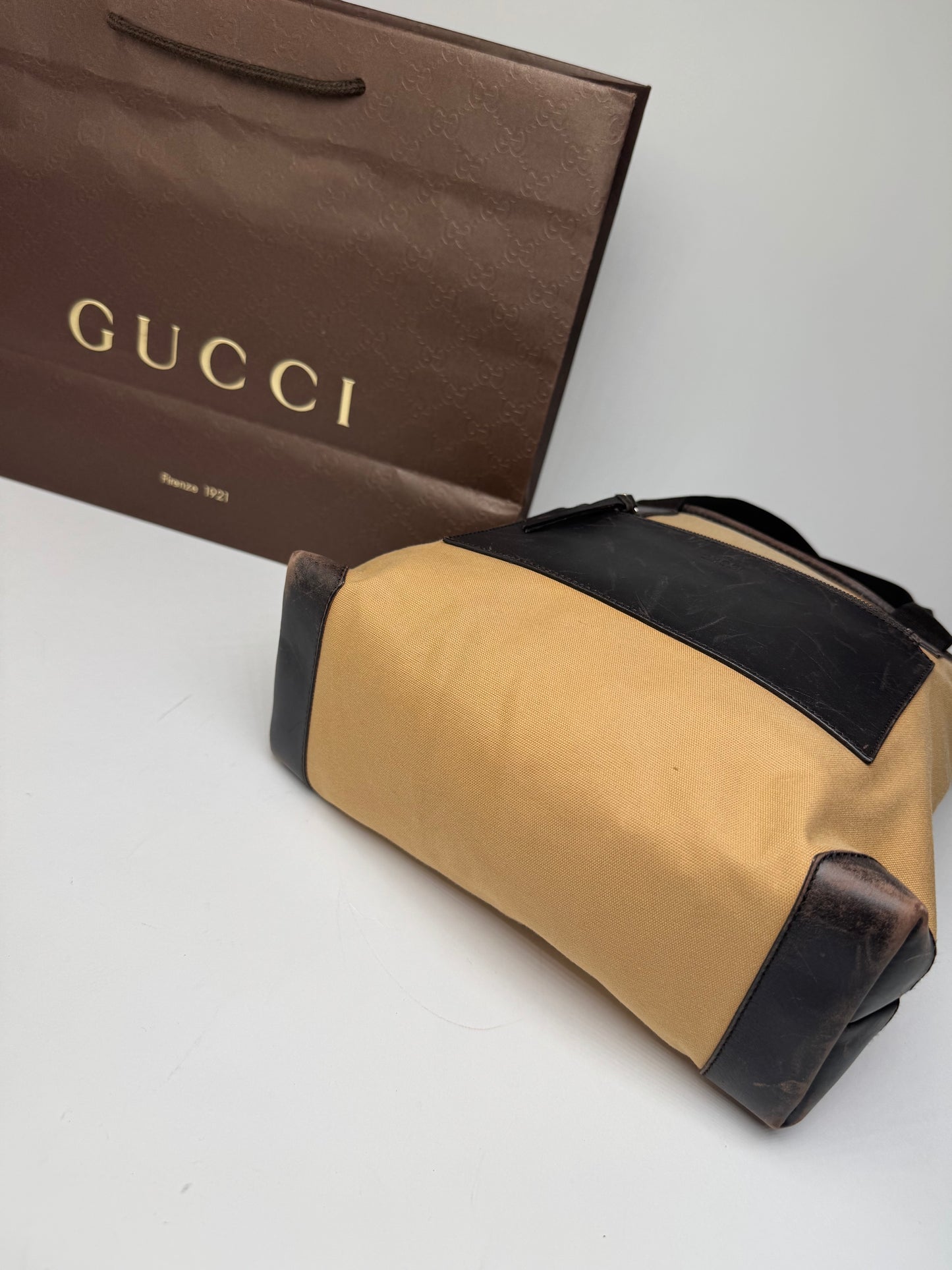 Vintage Gucci Canvas/Leather Handbag Camel Brown