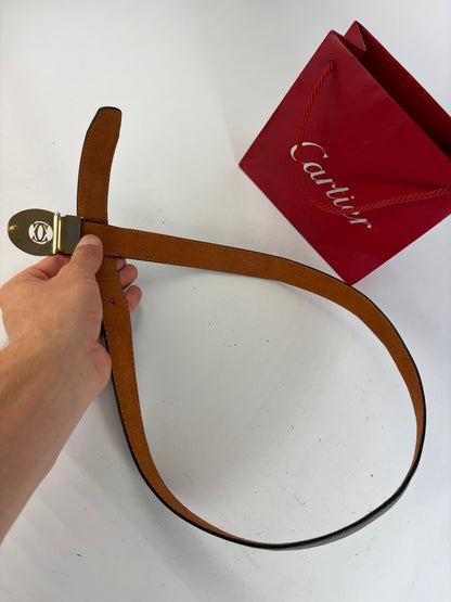 Vintage Cartier Leather Belt Double C Buckle Late 1980s Black Gold