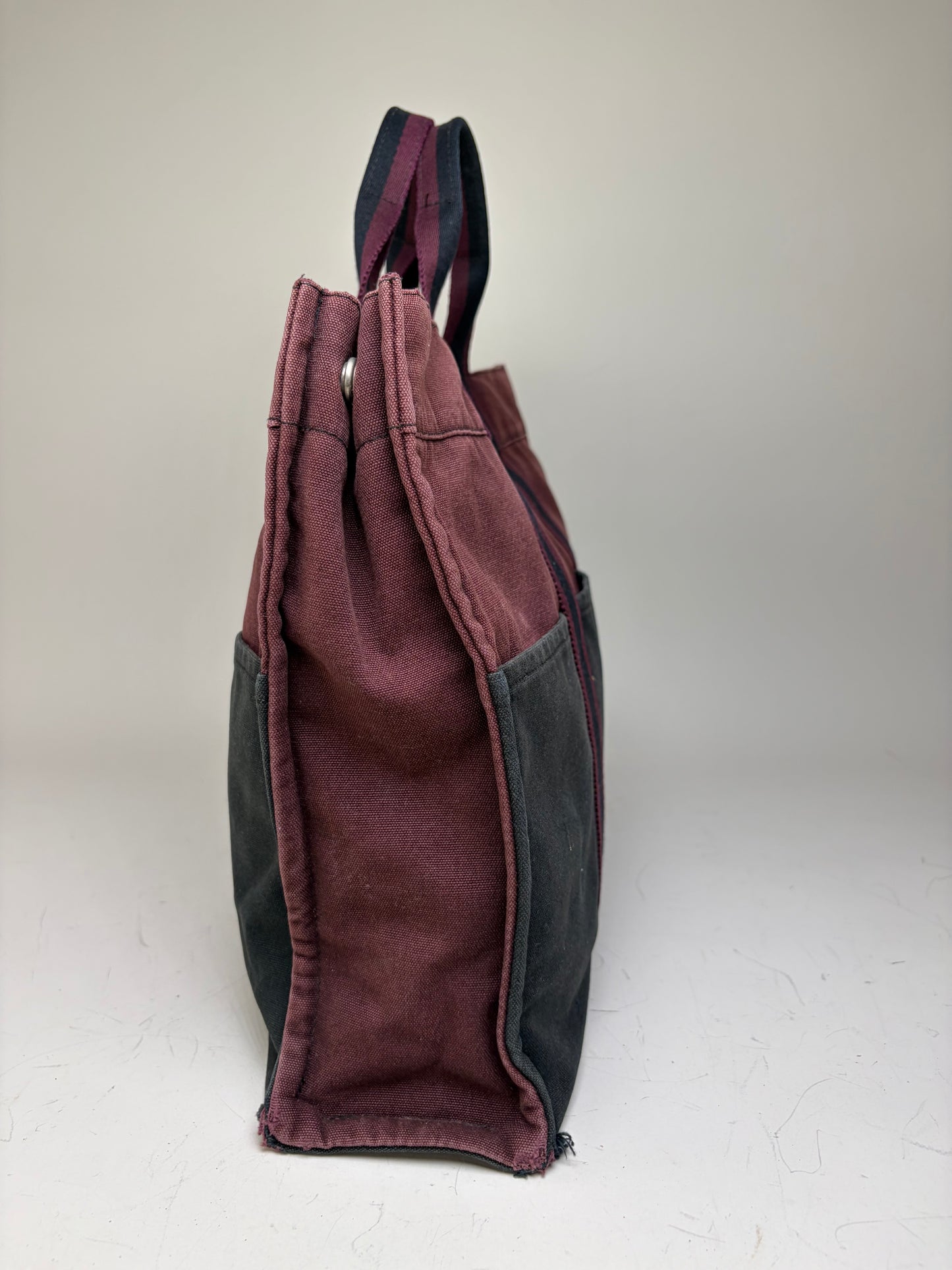 Vintage Hermes Canvas Tote Bag Burgundy Black