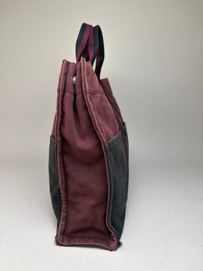 Vintage Hermes Canvas Tote Bag Burgundy Black