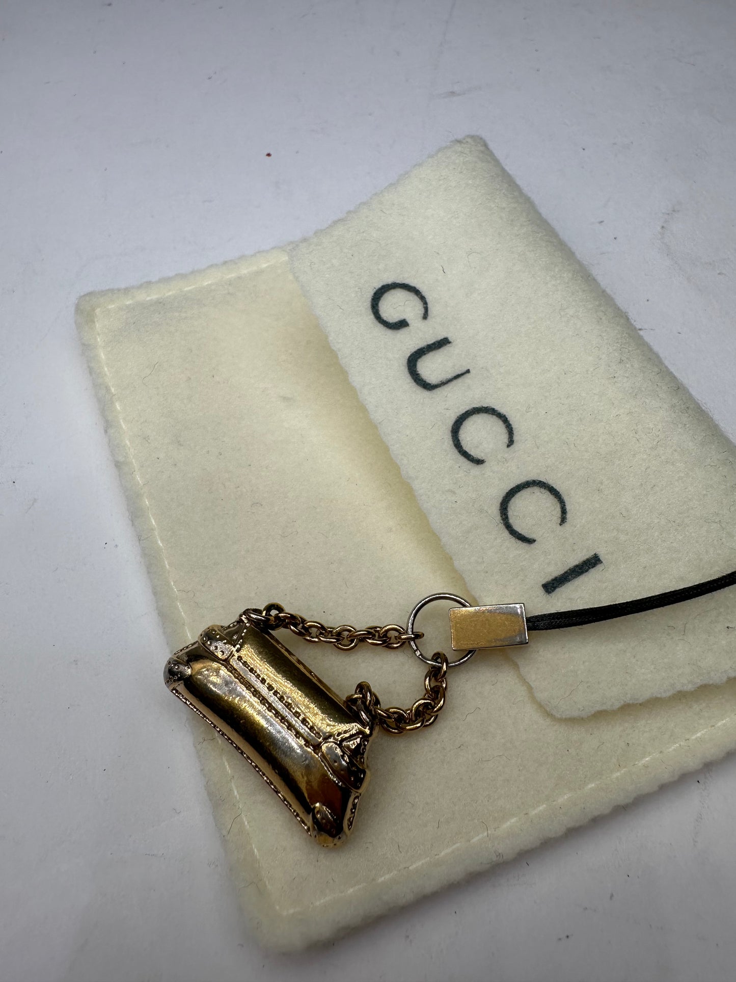 Vintage Gucci Horsebit Bag Emblossed Keychain Gold