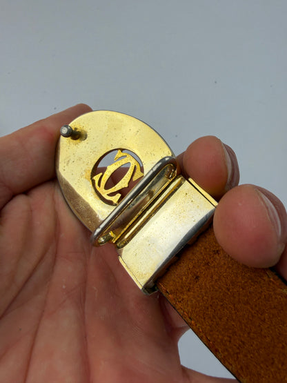 Vintage Cartier Leather Belt Double C Buckle Late 1980s Black Gold