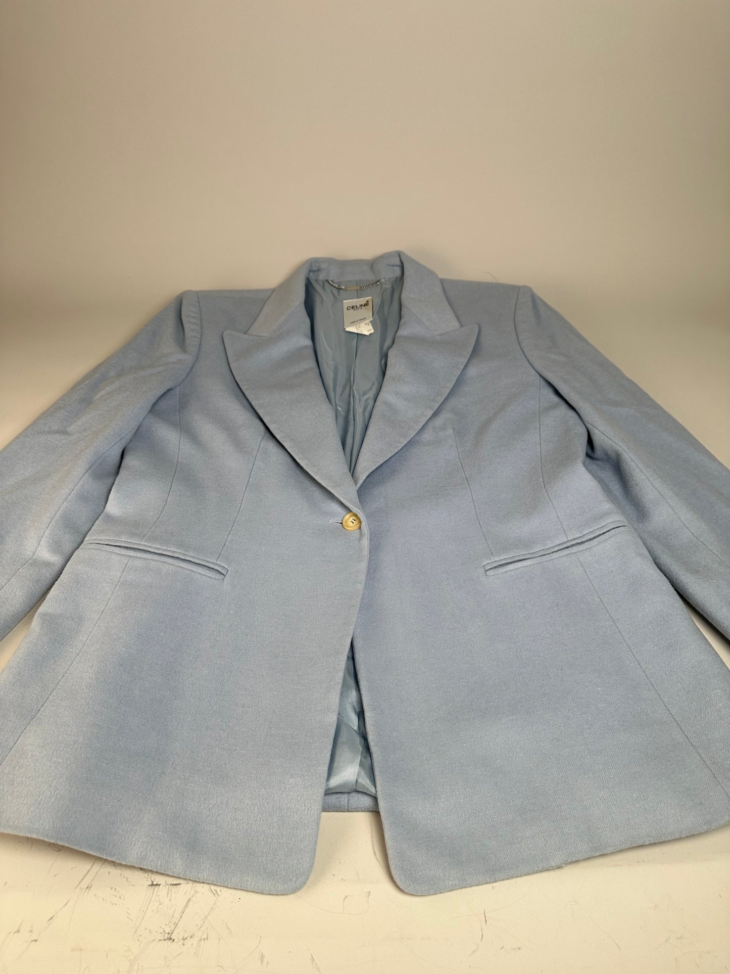 Vintage Celine Cashmere Angora Blazer Light Blue XL