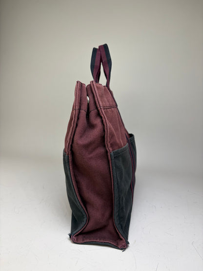 Vintage Hermes Canvas Tote Bag Burgundy Black