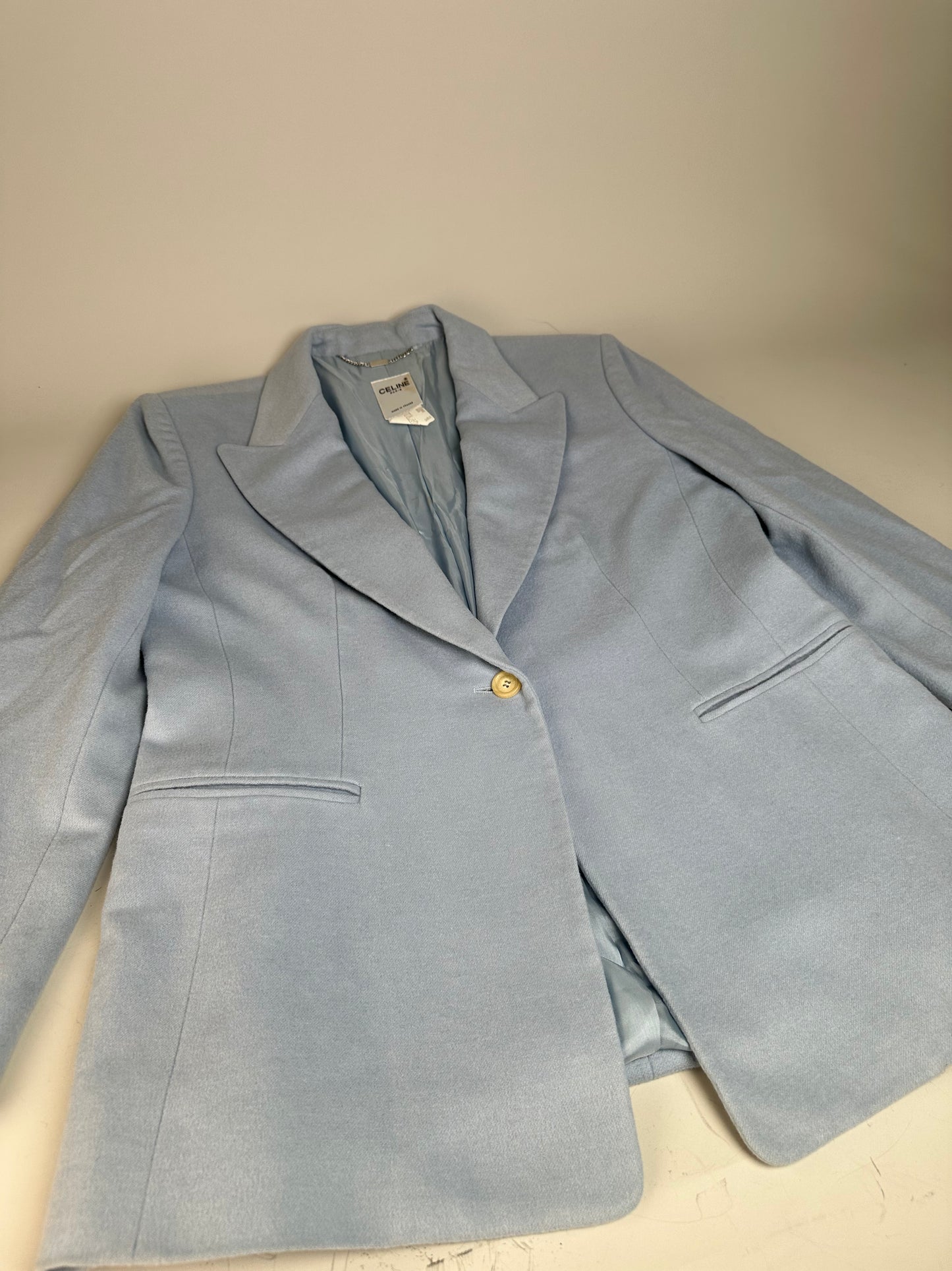Vintage Celine Cashmere Angora Blazer Light Blue XL