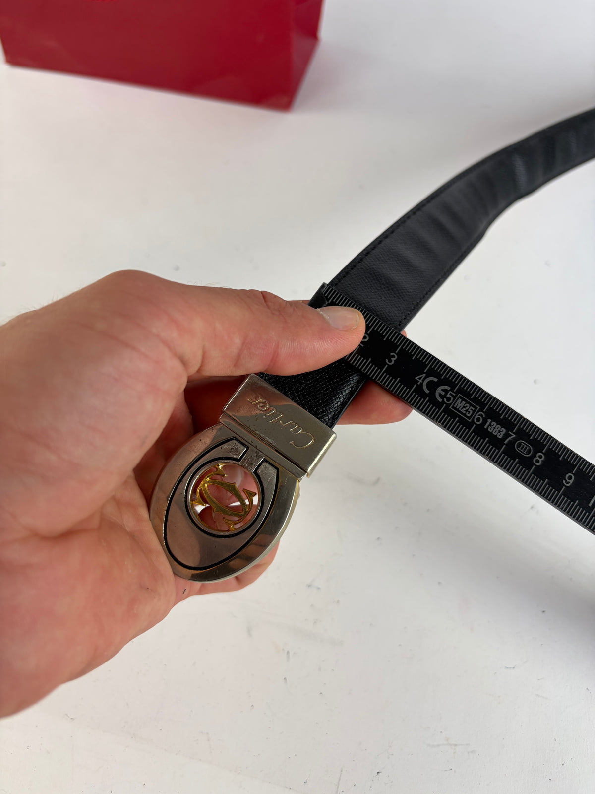 Vintage Cartier Leather Belt Double C Buckle Late 1980s Black Gold