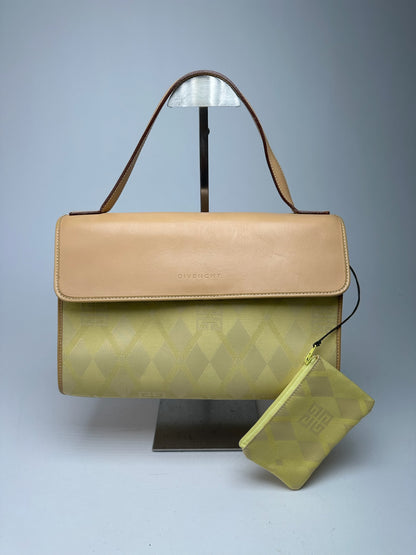 Vintage Givenchy Leather Canvas Monogram Bag yellow brown