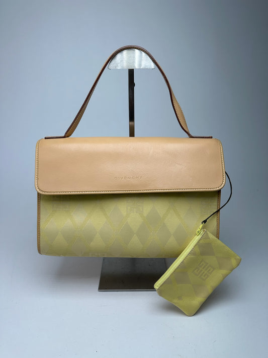 Vintage Givenchy Leather Canvas Monogram Bag yellow brown