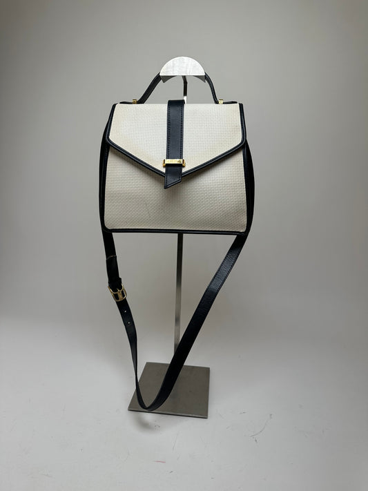 Vintage Yves Saint Laurent 2Way Canvas Leather Flap Bag White Navy