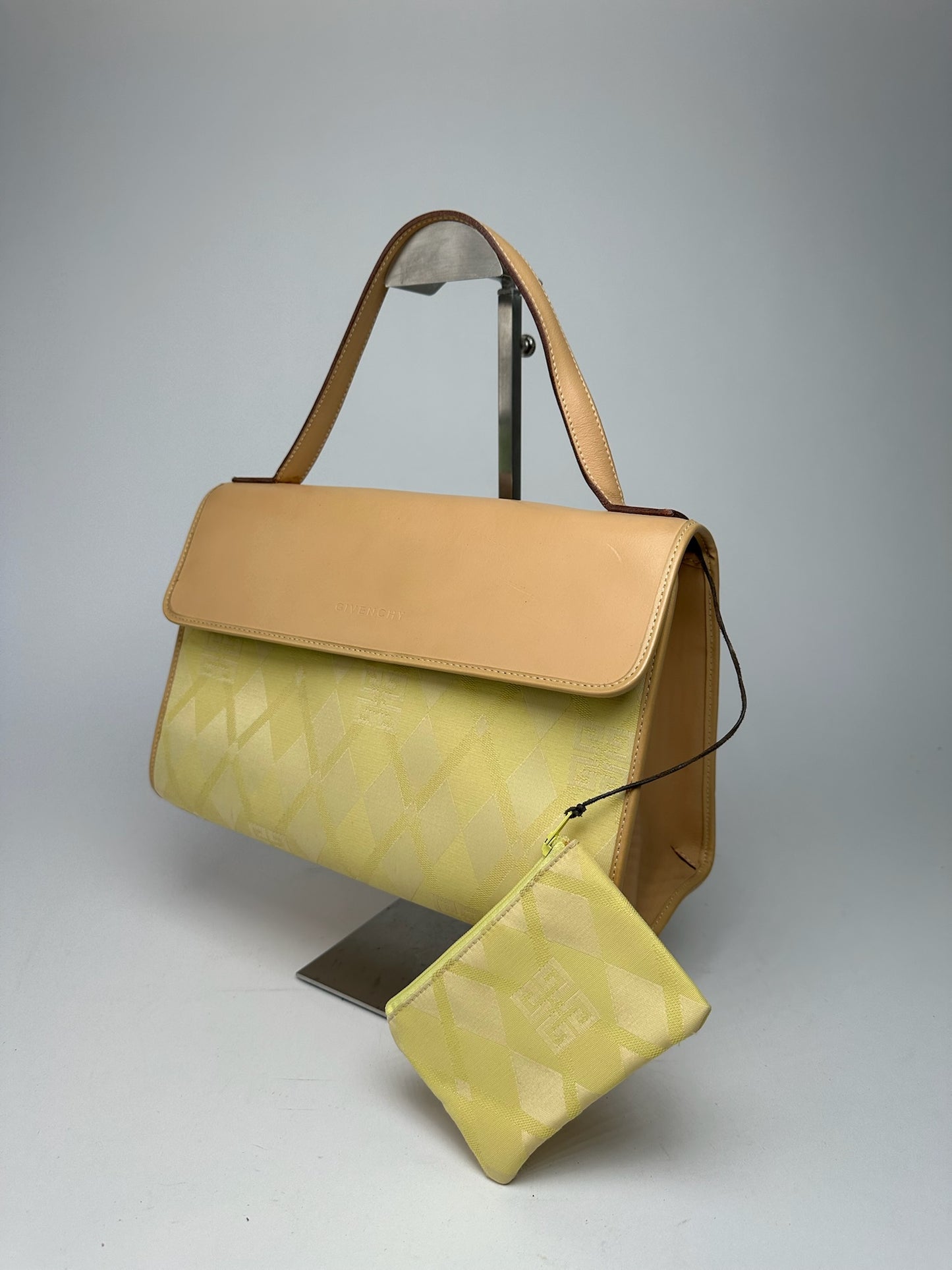 Vintage Givenchy Leather Canvas Monogram Bag yellow brown