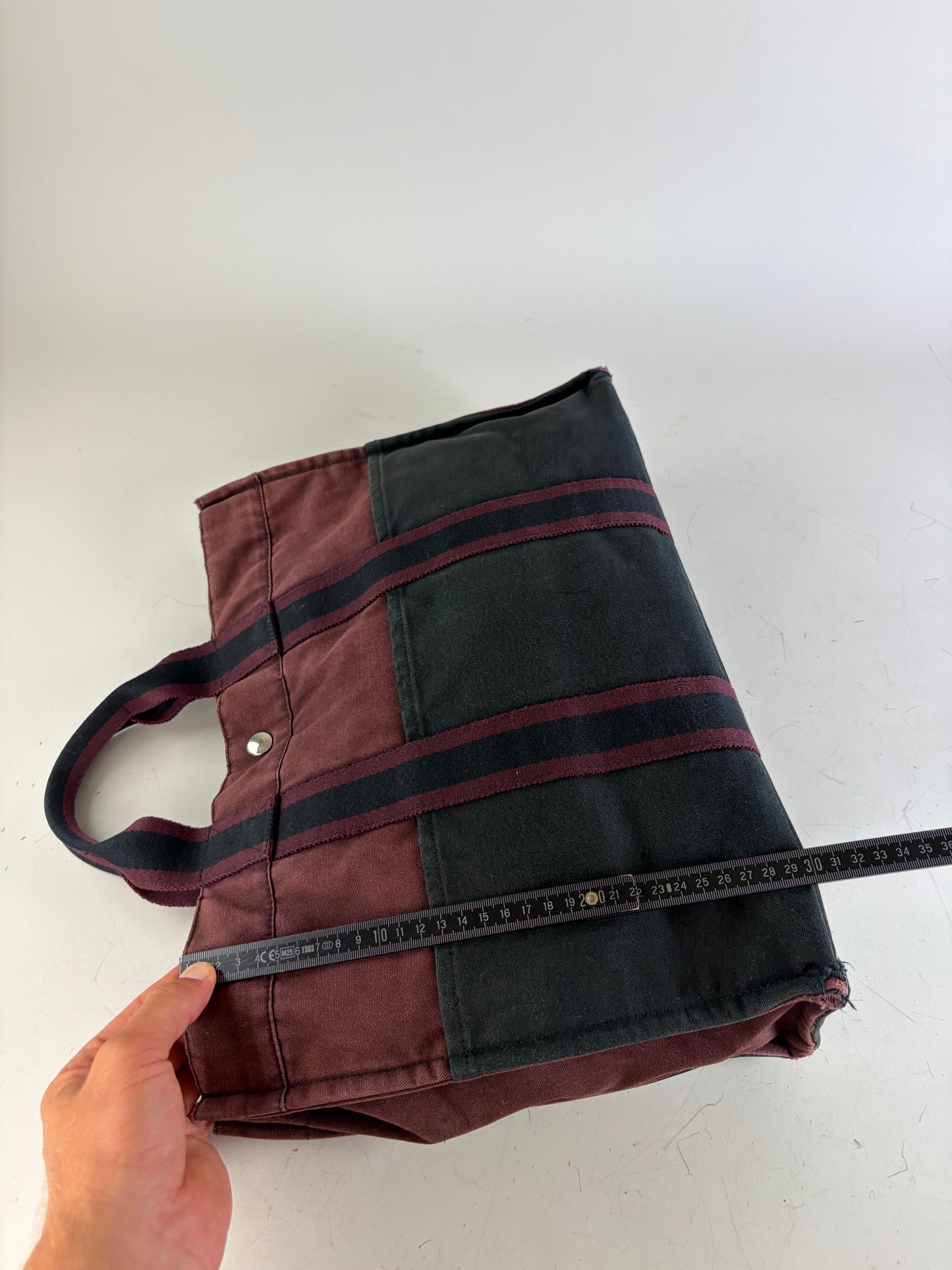 Vintage Hermes Canvas Tote Bag Burgundy Black