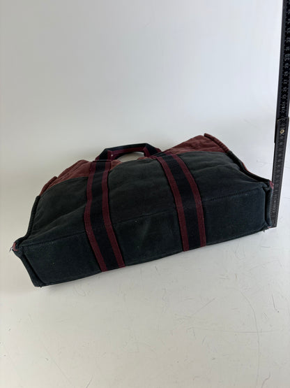 Vintage Hermes Canvas Tote Bag Burgundy Black
