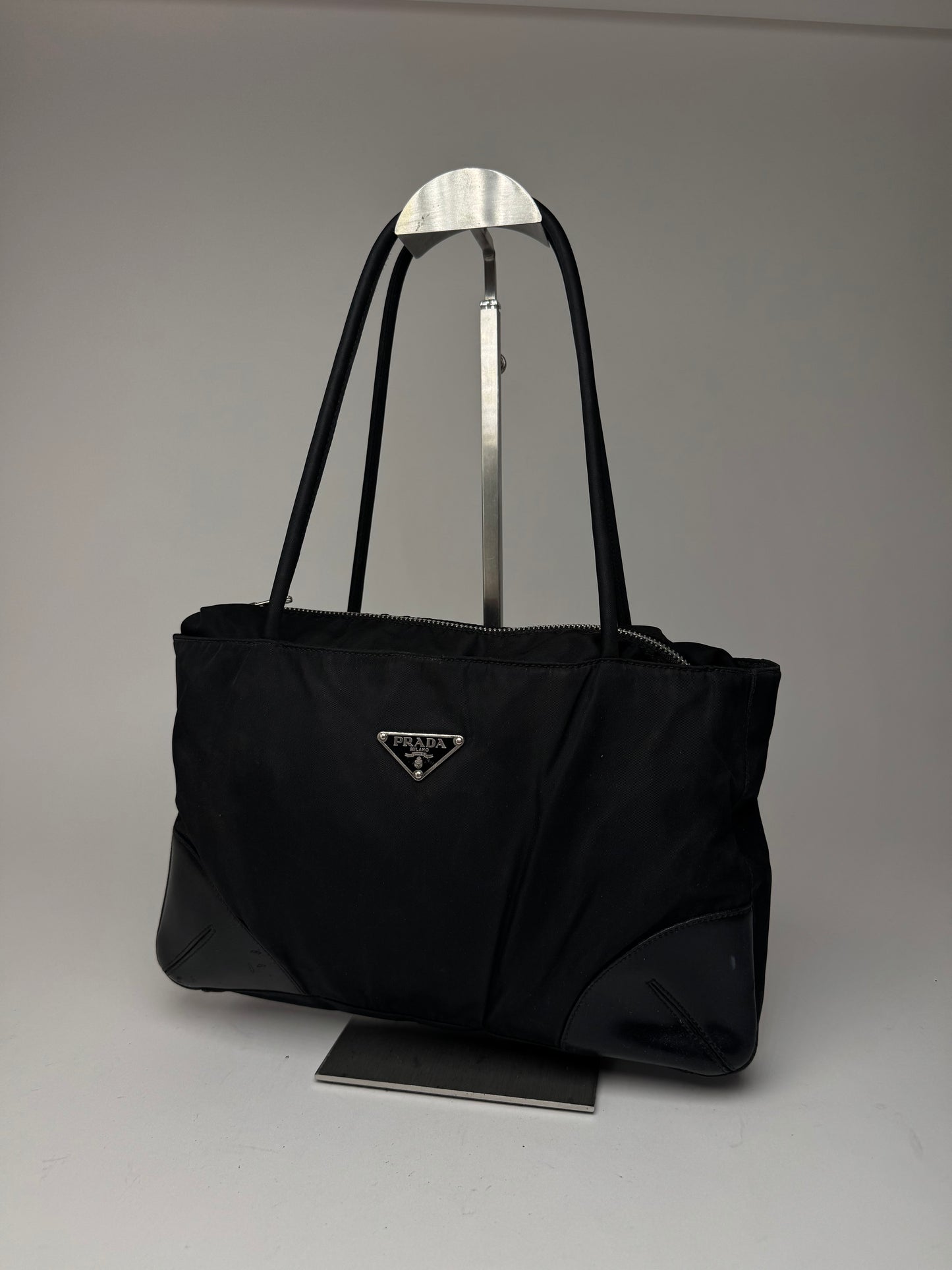 Sac Trangle Prada vintage en cuir polyester noir