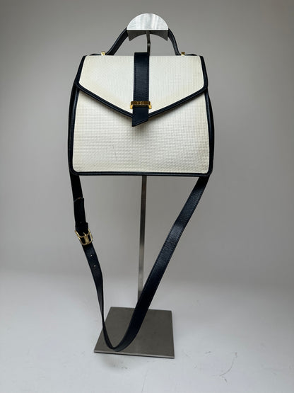 Vintage Yves Saint Laurent 2Way Canvas Leather Flap Bag White Navy