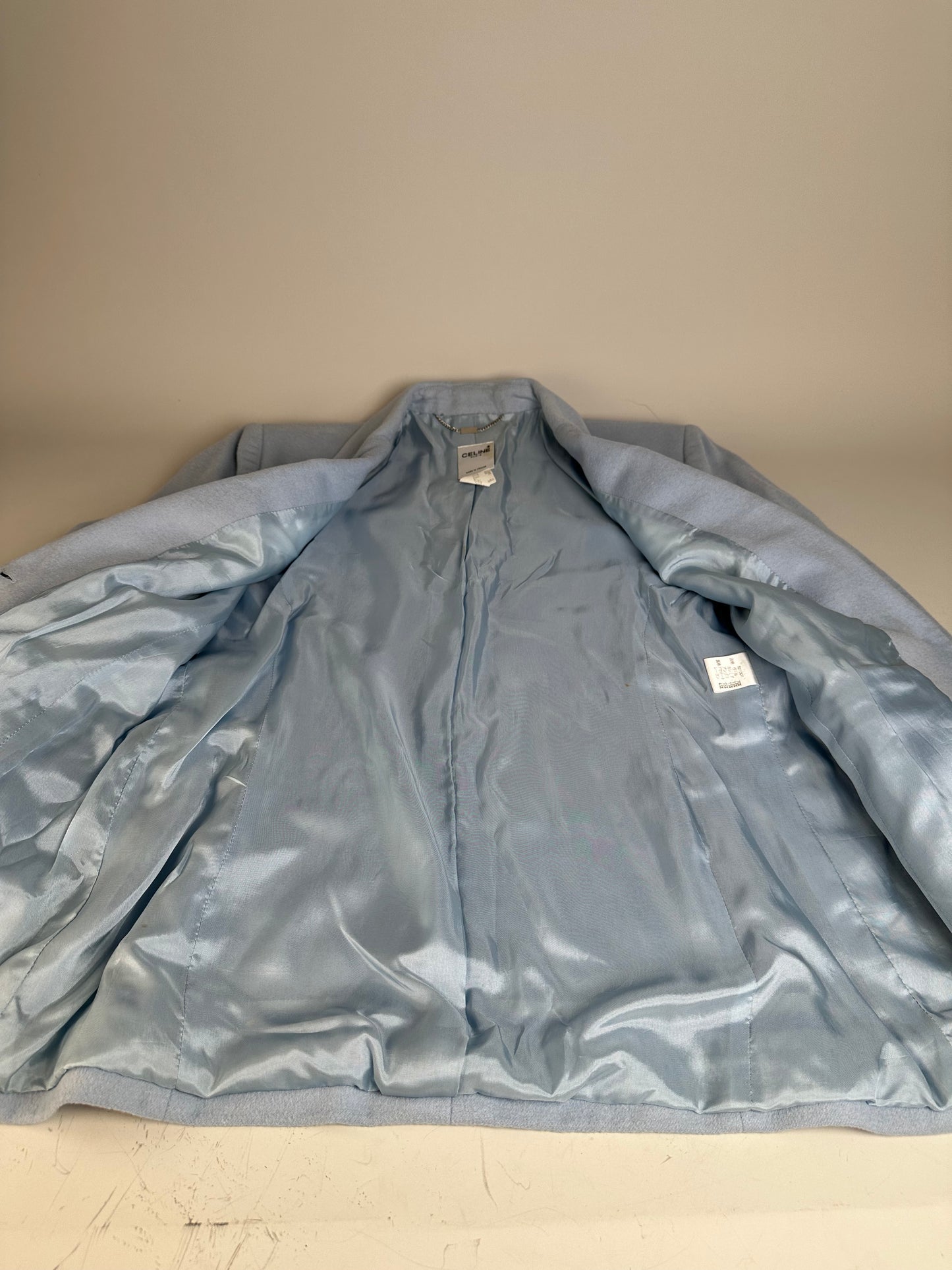Vintage Celine Cashmere Angora Blazer Light Blue XL