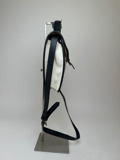 Vintage Yves Saint Laurent 2Way Canvas Leather Flap Bag White Navy