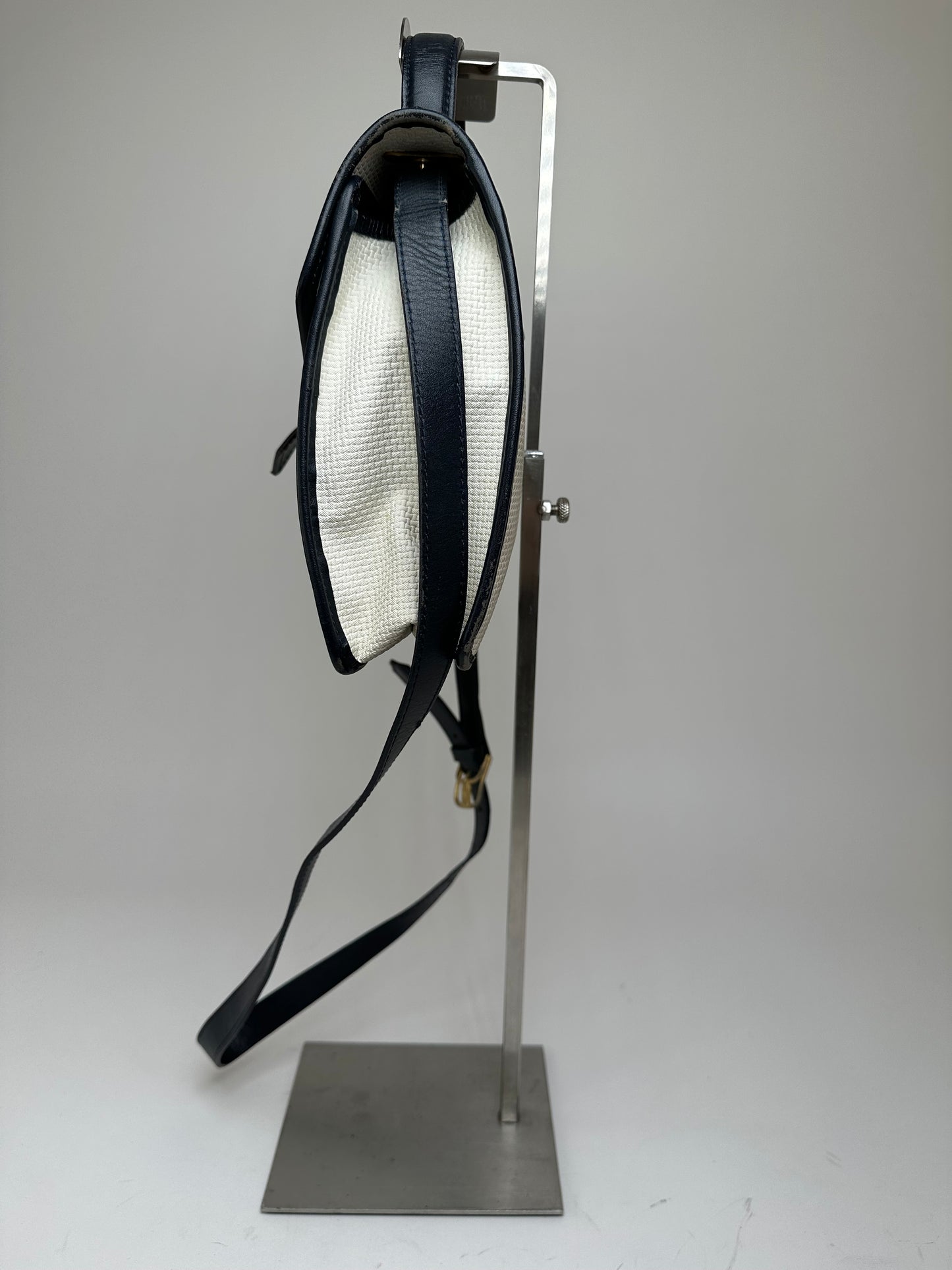 Vintage Yves Saint Laurent 2Way Canvas Leather Flap Bag White Navy