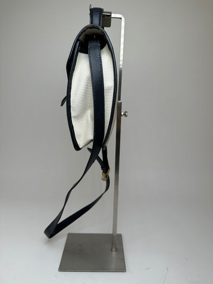 Vintage Yves Saint Laurent 2Way Canvas Leather Flap Bag White Navy