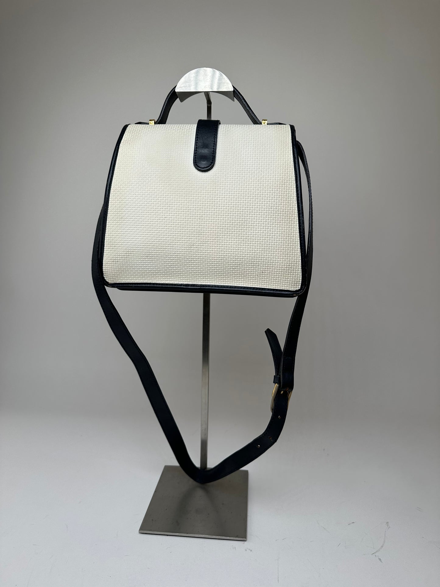 Vintage Yves Saint Laurent 2Way Canvas Leather Flap Bag White Navy